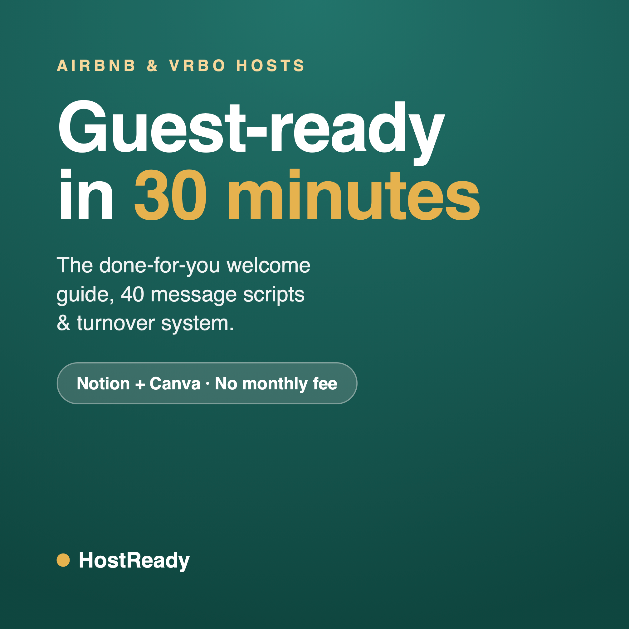 HostReady Airbnb host command center — hero cover showing the Notion host system