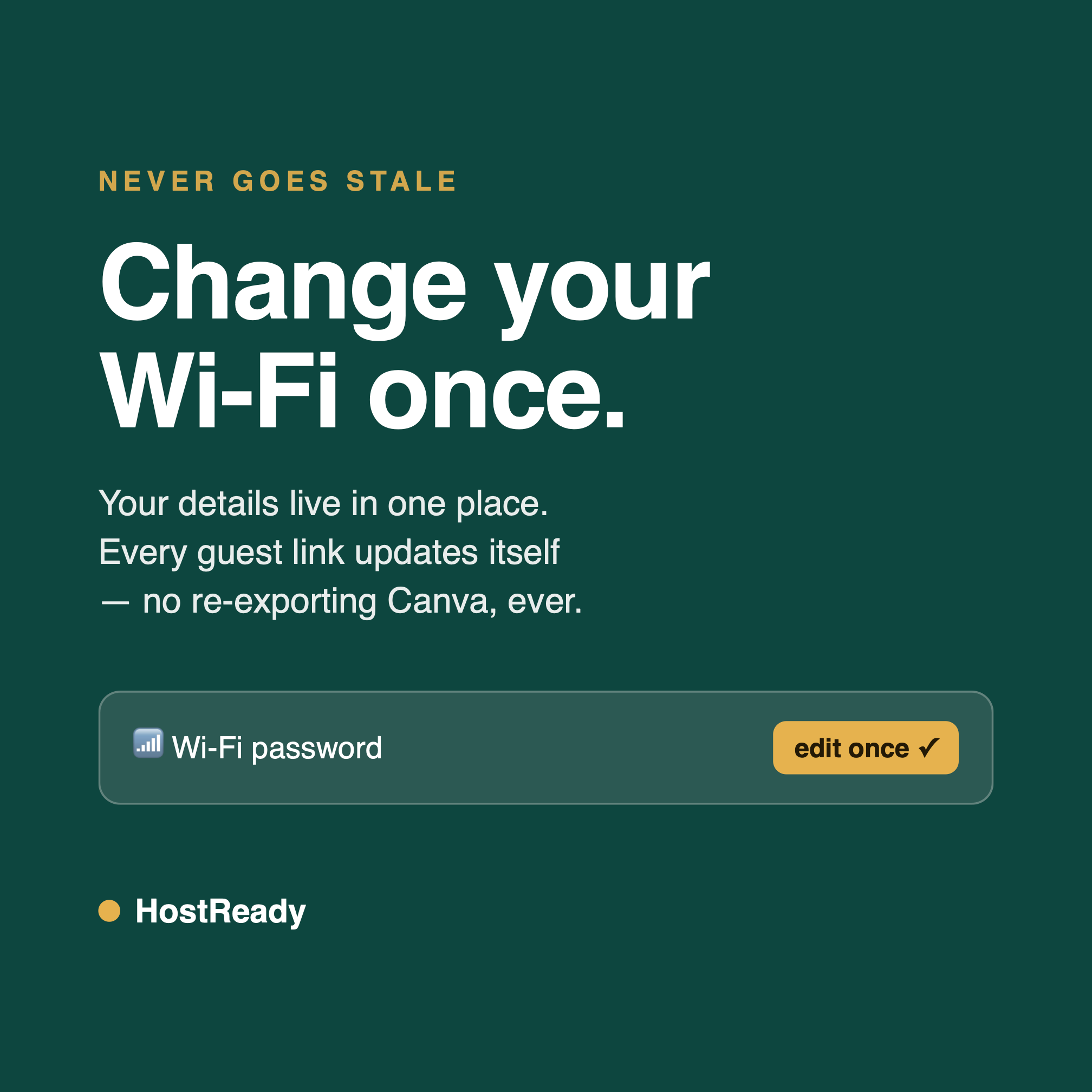 Why HostReady never goes stale — edit your Wi-Fi once and every guest link updates itself